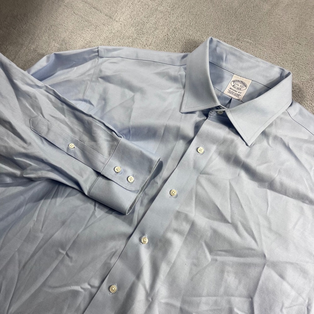 Brooks Brothers Regent Fit Dress Shirt Mens 17.5 33 Blue Non-Iron Supima Cotton